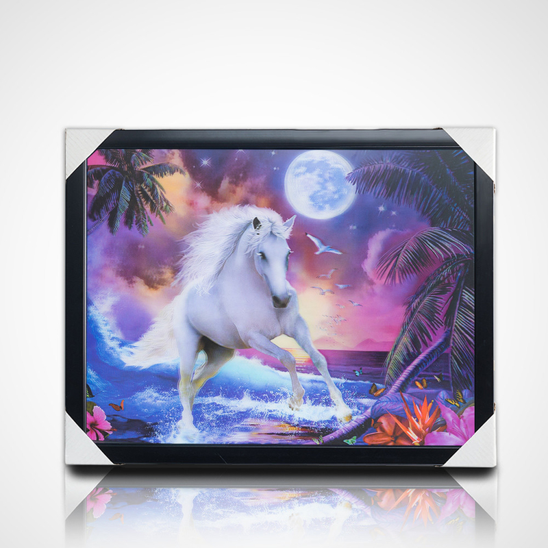 3D-Linsenmalerei Stoffdesigns PET 40*30cm 5D 3D-Linsenmalerei Pferd mit schwarzem Rahmen