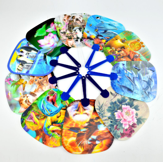 Custom Beautiful Designs 3D Lenticular Handventilator Kunststoff PET 3D Werbehandventilator Cartoon 3D Lenticular Ventilator